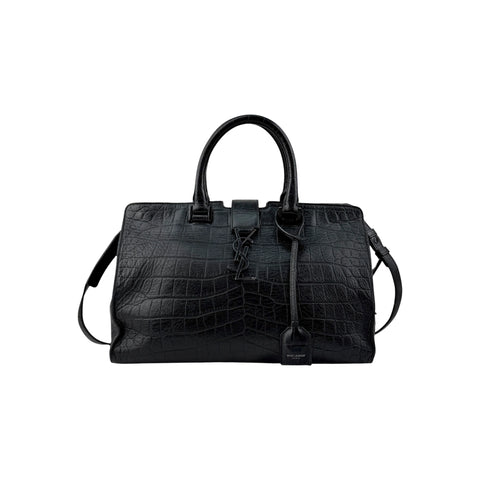 Saint Laurent Black Croc Embossed Leather Small Monogram Cabas Bag