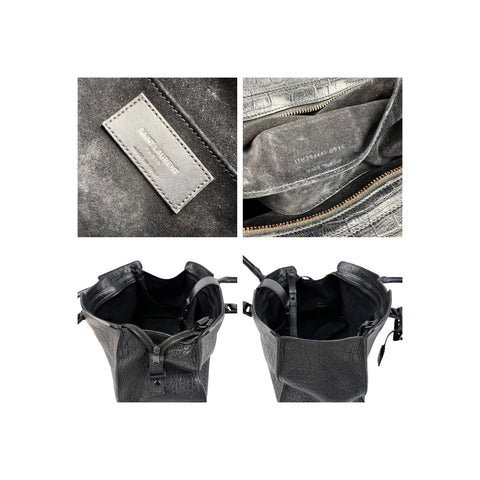 Saint Laurent Black Croc Embossed Leather Small Monogram Cabas Bag