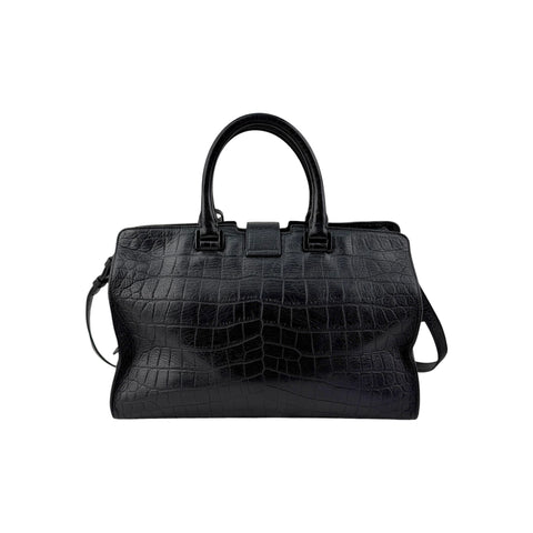 Saint Laurent Black Croc Embossed Leather Small Monogram Cabas Bag