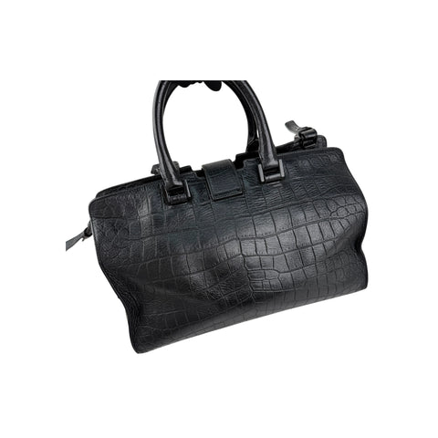 Saint Laurent Black Croc Embossed Leather Small Monogram Cabas Bag