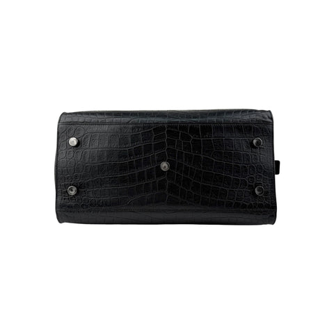 Saint Laurent Black Croc Embossed Leather Small Monogram Cabas Bag