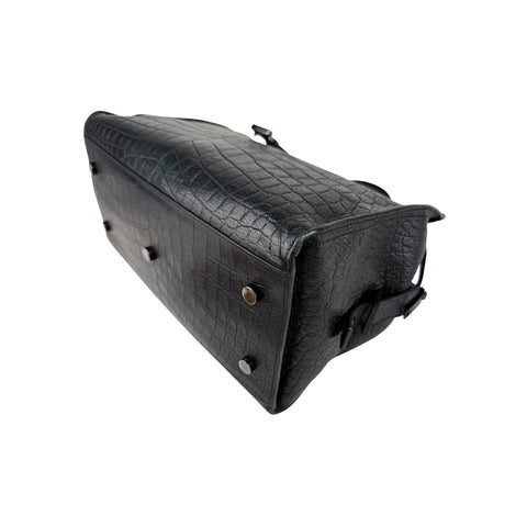 Saint Laurent Black Croc Embossed Leather Small Monogram Cabas Bag