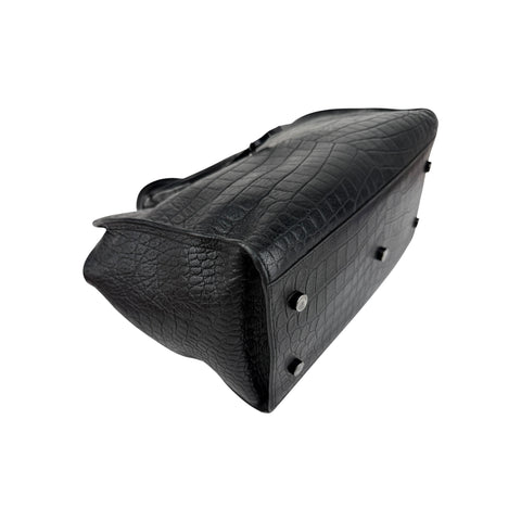 Saint Laurent Black Croc Embossed Leather Small Monogram Cabas Bag