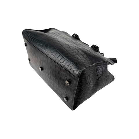 Saint Laurent Black Croc Embossed Leather Small Monogram Cabas Bag