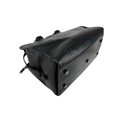 Saint Laurent Black Croc Embossed Leather Small Monogram Cabas Bag