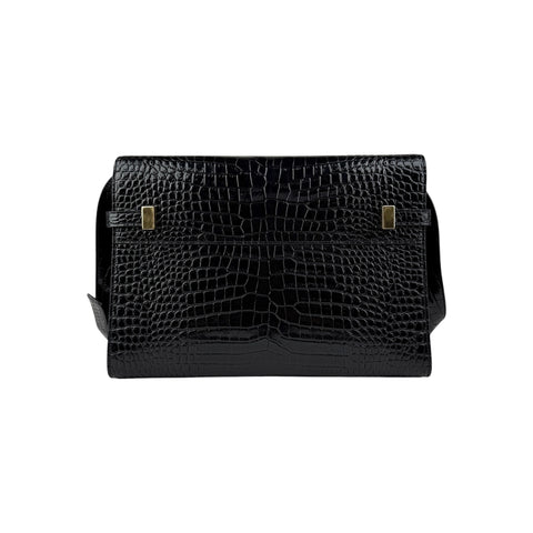Saint Laurent Black Crocodile Embossed Patent Leather Manhattan Small Flap Bag