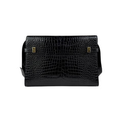 Saint Laurent Black Crocodile Embossed Patent Leather Manhattan Small Flap Bag