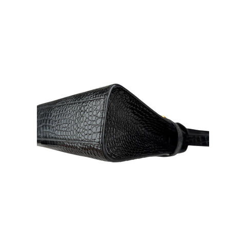 Saint Laurent Black Crocodile Embossed Patent Leather Manhattan Small Flap Bag