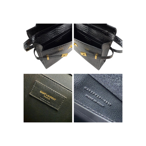 Saint Laurent Black Crocodile Embossed Patent Leather Manhattan Small Flap Bag