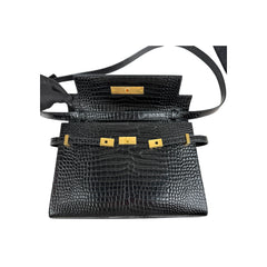 Saint Laurent Black Crocodile Embossed Patent Leather Manhattan Small Flap Bag