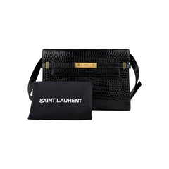 Saint Laurent Black Crocodile Embossed Patent Leather Manhattan Small Flap Bag