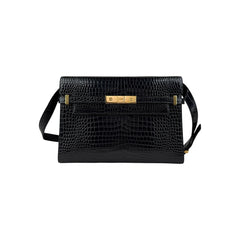 Saint Laurent Black Crocodile Embossed Patent Leather Manhattan Small Flap Bag