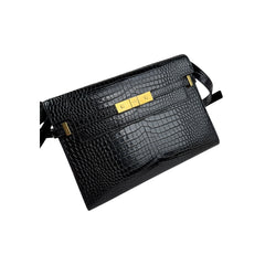 Saint Laurent Black Crocodile Embossed Patent Leather Manhattan Small Flap Bag