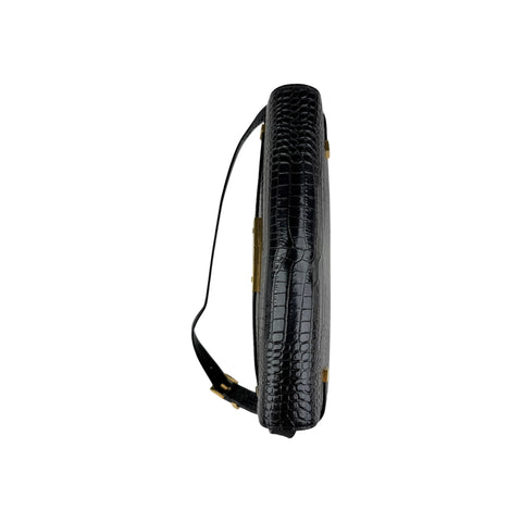 Saint Laurent Black Crocodile Embossed Patent Leather Manhattan Small Flap Bag