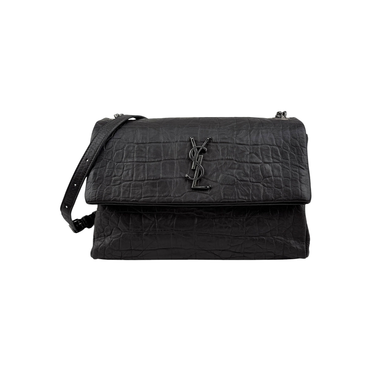 Saint Laurent Grey Croc Embossed Nubuck Medium Nikki Bag