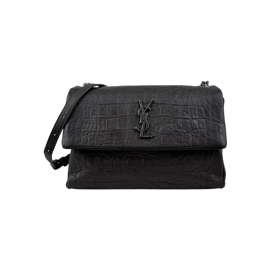 Saint Laurent Grey Croc Embossed Nubuck Medium Nikki Bag