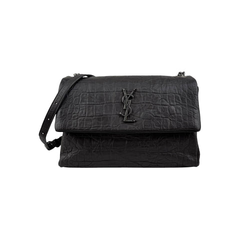 Saint Laurent Grey Croc Embossed Nubuck Medium Nikki Bag