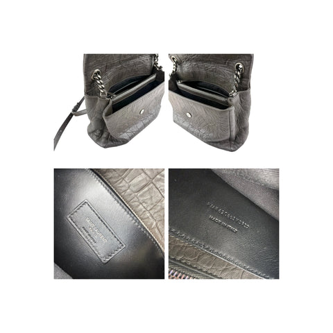 Saint Laurent Grey Croc Embossed Nubuck Medium Nikki Bag