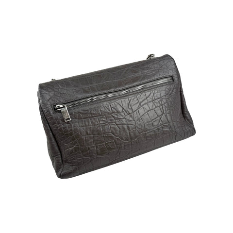 Saint Laurent Grey Croc Embossed Nubuck Medium Nikki Bag