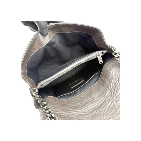 Saint Laurent Grey Croc Embossed Nubuck Medium Nikki Bag