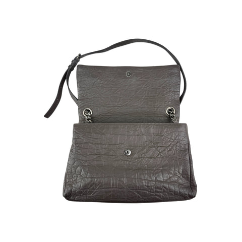 Saint Laurent Grey Croc Embossed Nubuck Medium Nikki Bag