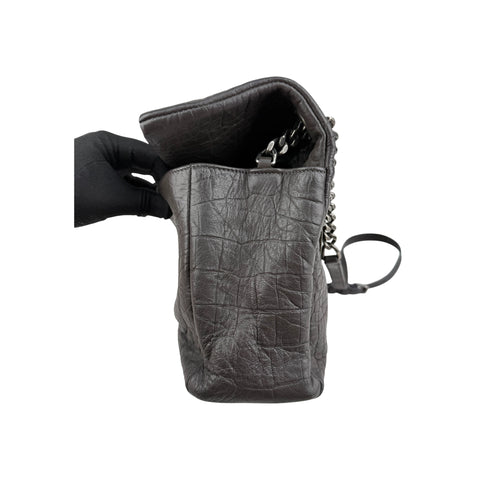 Saint Laurent Grey Croc Embossed Nubuck Medium Nikki Bag