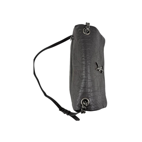 Saint Laurent Grey Croc Embossed Nubuck Medium Nikki Bag