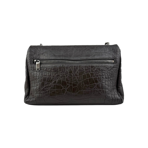 Saint Laurent Grey Croc Embossed Nubuck Medium Nikki Bag