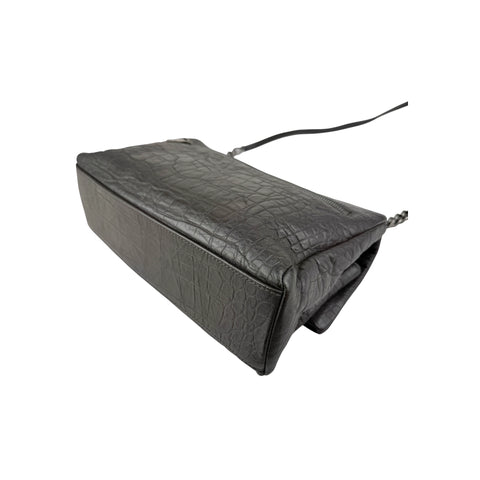 Saint Laurent Grey Croc Embossed Nubuck Medium Nikki Bag