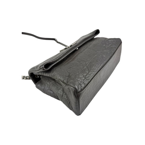 Saint Laurent Grey Croc Embossed Nubuck Medium Nikki Bag