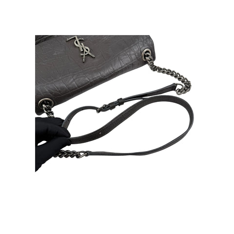Saint Laurent Grey Croc Embossed Nubuck Medium Nikki Bag