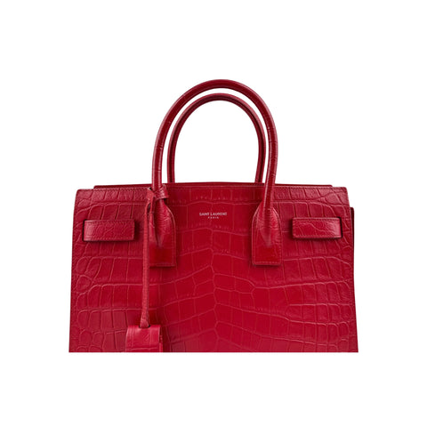 Saint Laurent Red Crocodile Embossed Leather Small Sac de Jour Tote Bag