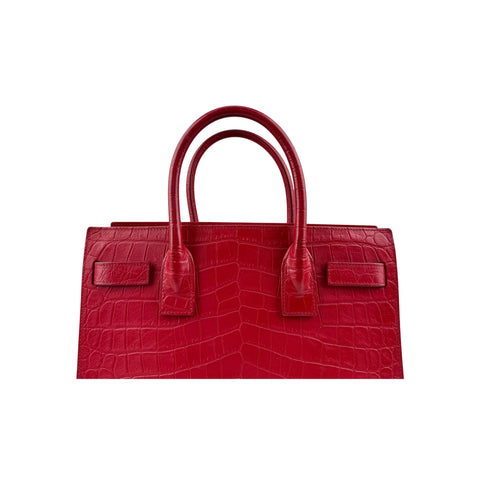 Saint Laurent Red Crocodile Embossed Leather Small Sac de Jour Tote Bag