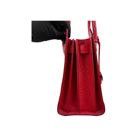 Saint Laurent Red Crocodile Embossed Leather Small Sac de Jour Tote Bag