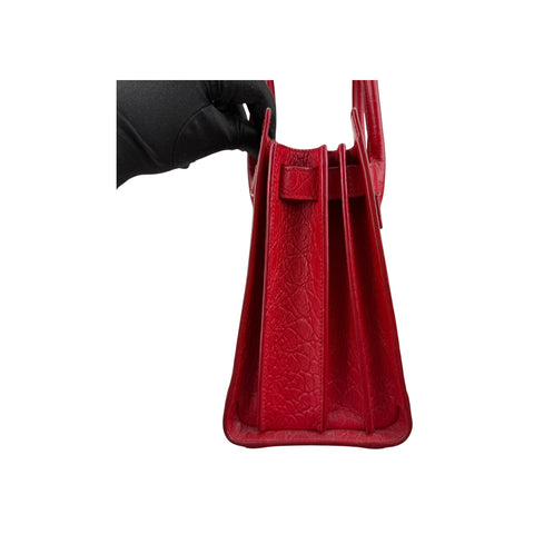 Saint Laurent Red Crocodile Embossed Leather Small Sac de Jour Tote Bag