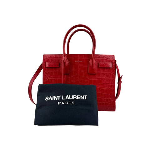 Saint Laurent Red Crocodile Embossed Leather Small Sac de Jour Tote Bag