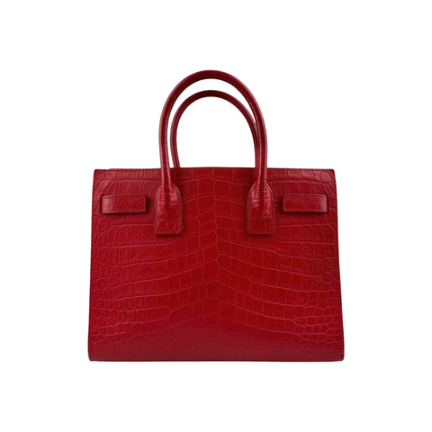 Saint Laurent Red Crocodile Embossed Leather Small Sac de Jour Tote Bag