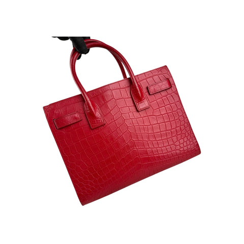 Saint Laurent Red Crocodile Embossed Leather Small Sac de Jour Tote Bag