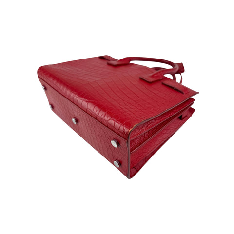 Saint Laurent Red Crocodile Embossed Leather Small Sac de Jour Tote Bag