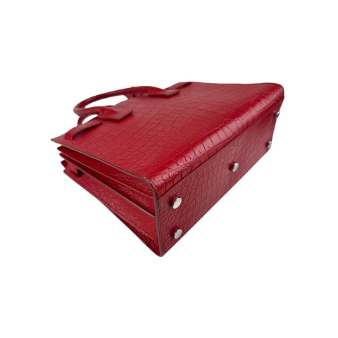 Saint Laurent Red Crocodile Embossed Leather Small Sac de Jour Tote Bag