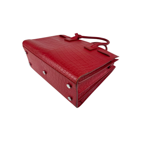 Saint Laurent Red Crocodile Embossed Leather Small Sac de Jour Tote Bag