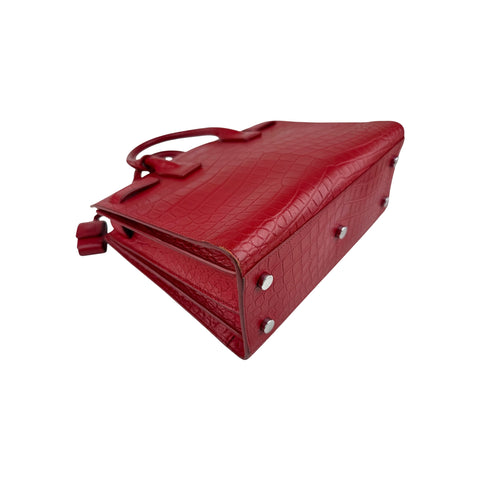 Saint Laurent Red Crocodile Embossed Leather Small Sac de Jour Tote Bag