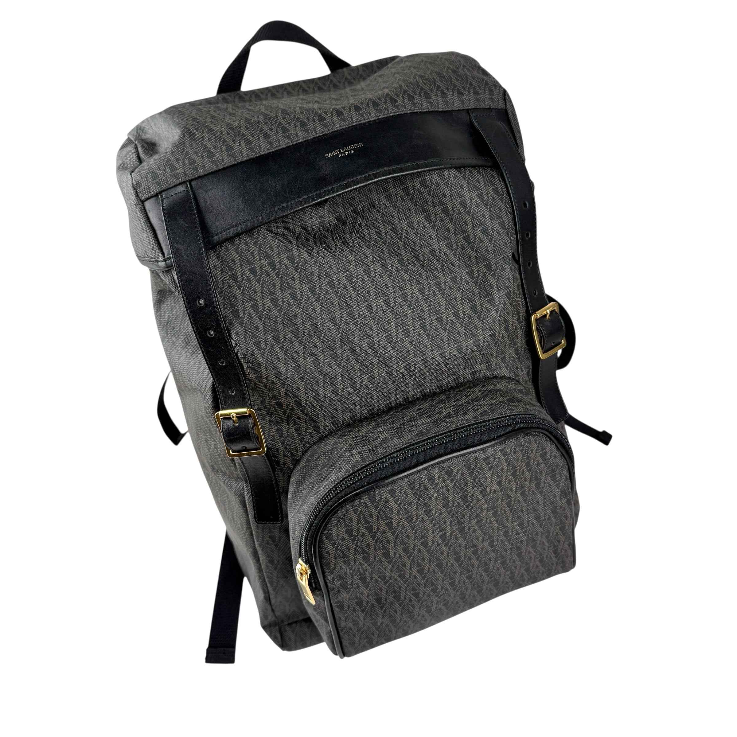 saint laurent monogram coated canvas backpack brown left front 45