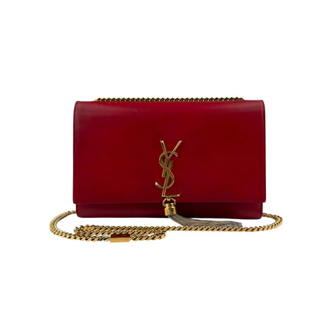 saint laurent red leather kate tassel shoulder bag front
