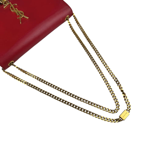 saint laurent red leather kate tassel shoulder bag handle detail