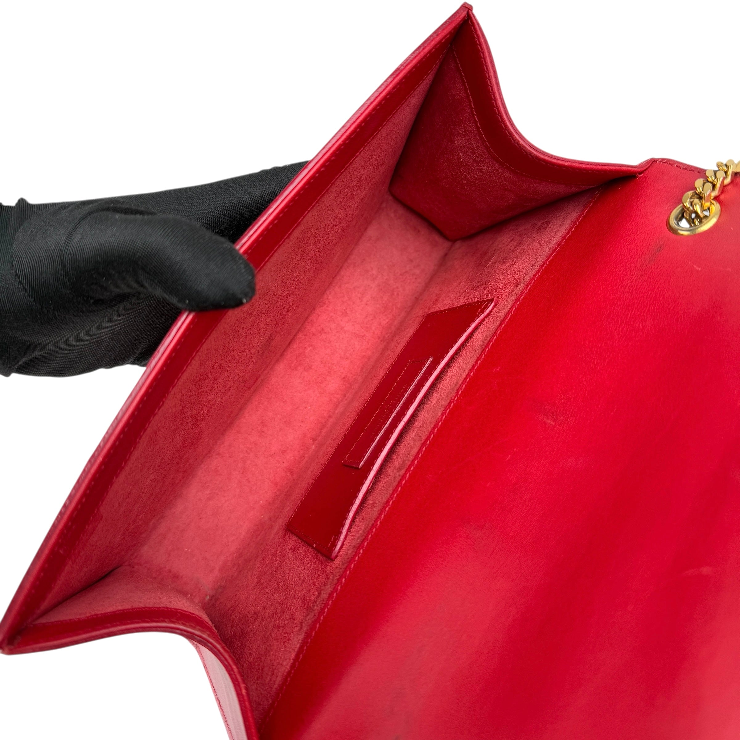 saint laurent red leather kate tassel shoulder bag inside