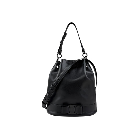 Salvatore Ferragamo Calfskin Bow Bucket Bag Black