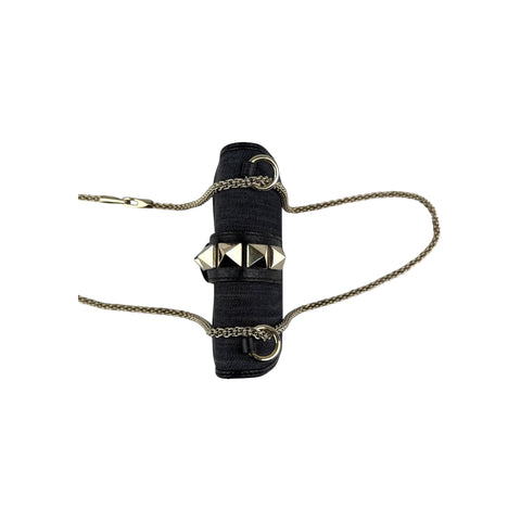 Valentino Black Denim and Leather Rockstud Glam Lock Flap Bag