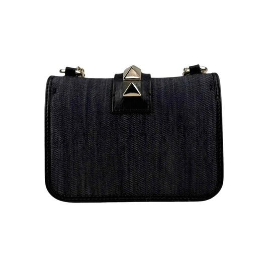Valentino Black Denim and Leather Rockstud Glam Lock Flap Bag