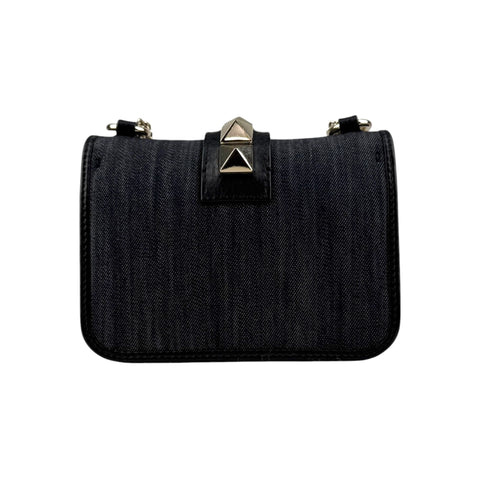 Valentino Black Denim and Leather Rockstud Glam Lock Flap Bag